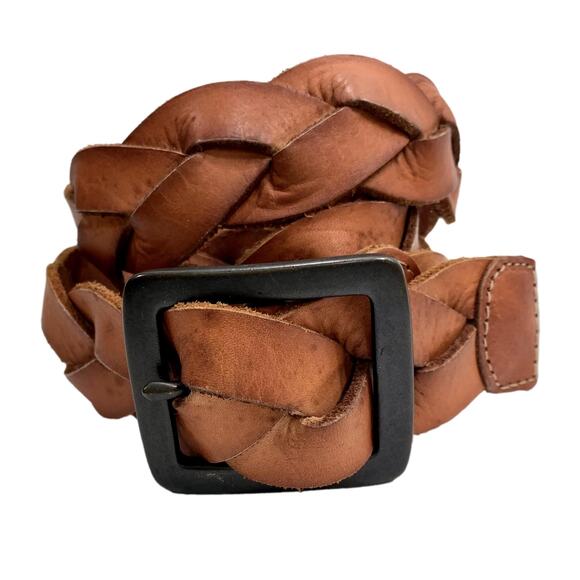 Y2K Lucky Brand Woven Leather Belt 36/38 | Heavy Buckle | Rugged Boho Grunge - Picture 1 of 8